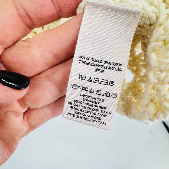Free People Cream Open Crochet Cotton Sweater Boho Knit Pullover Women’s Size M - Picture 6 of 7